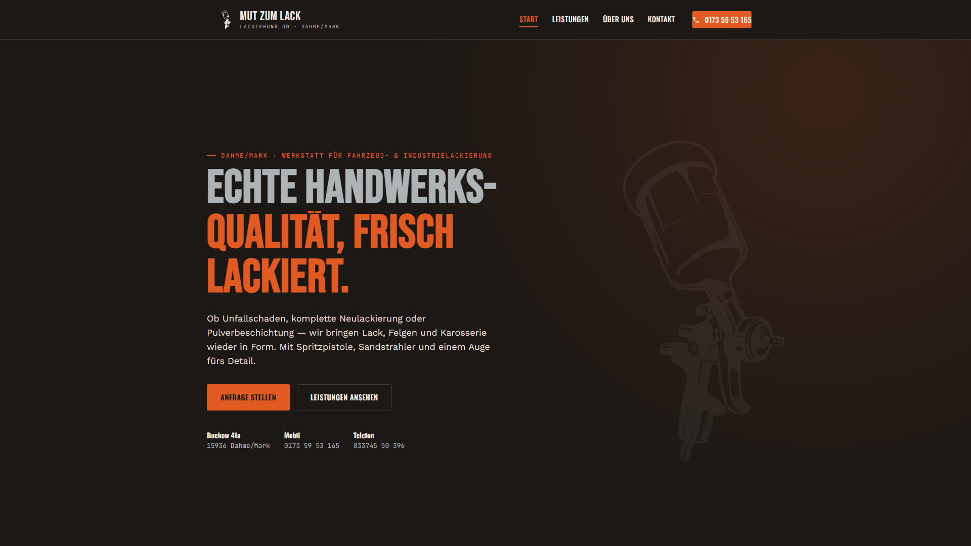 Firmenwebsite für MUT ZUM LACK